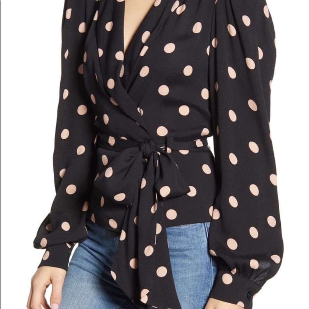 Reformation Black and Pink Polka Dot Blouse